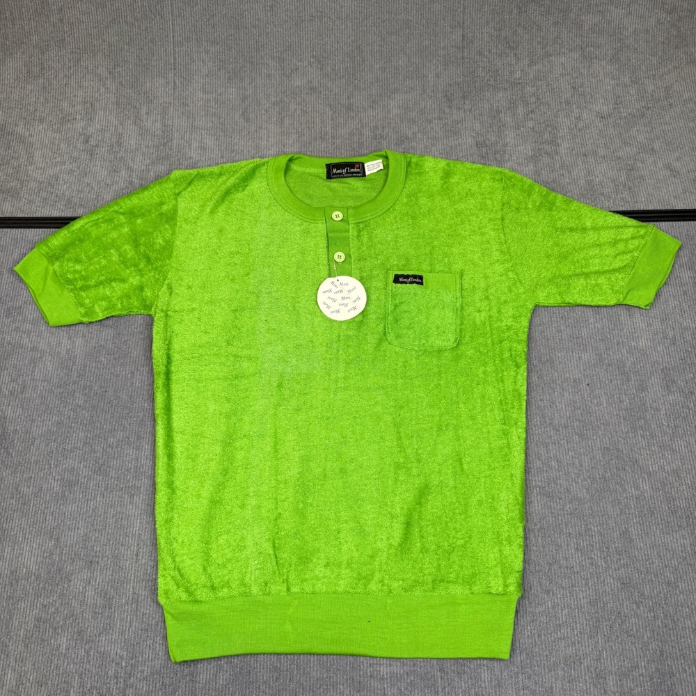 Vintage Deadstock Moni of London Terry Cloth Ringer Tee Lime Green S/S Pocket M